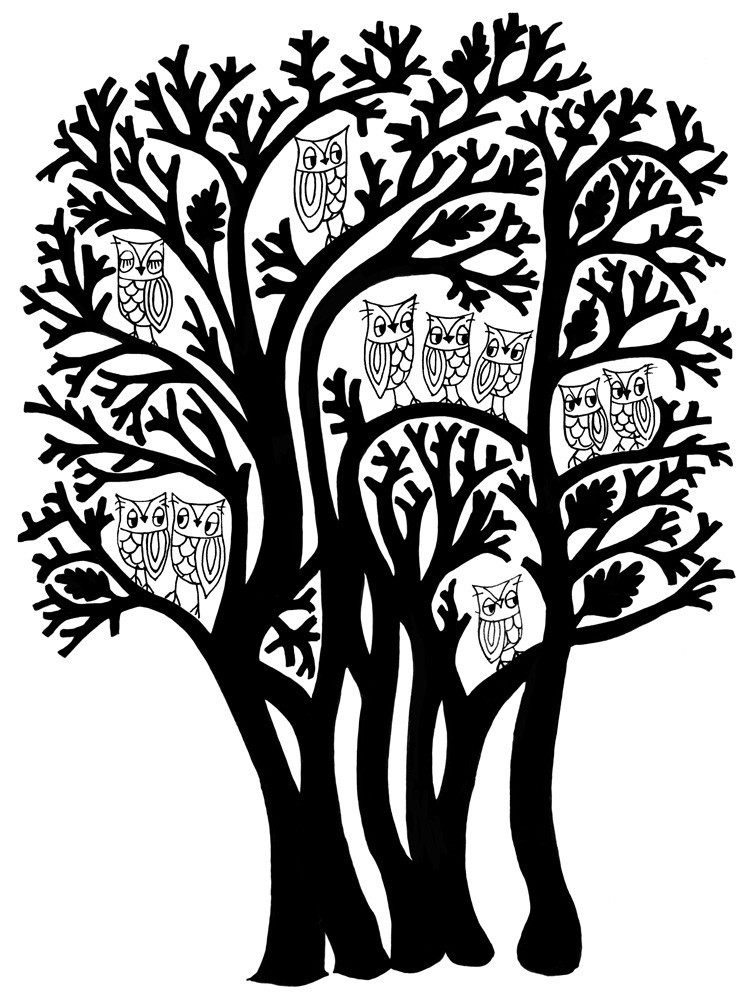 739x1000 Owls In Tree Art Print By Charlene Mullen King Amp Mcgaw