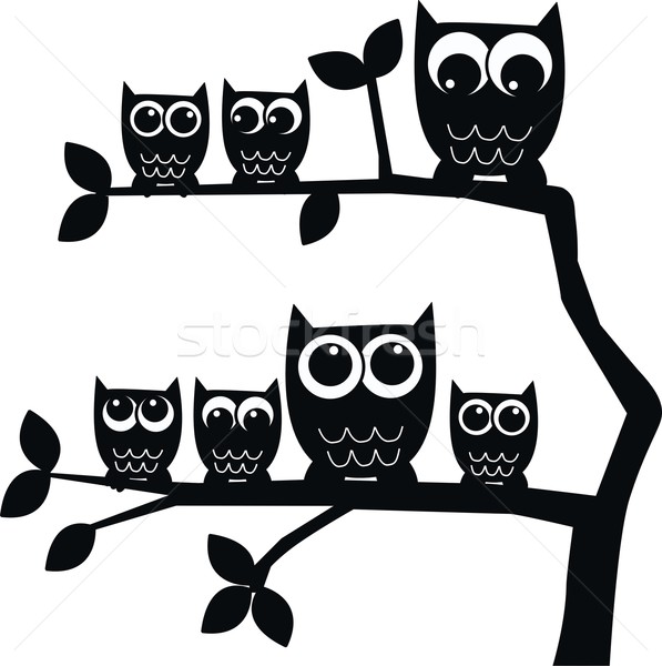 597x600 A Group Of Owls Sitting In A Tree Vector Illustration Popocorn