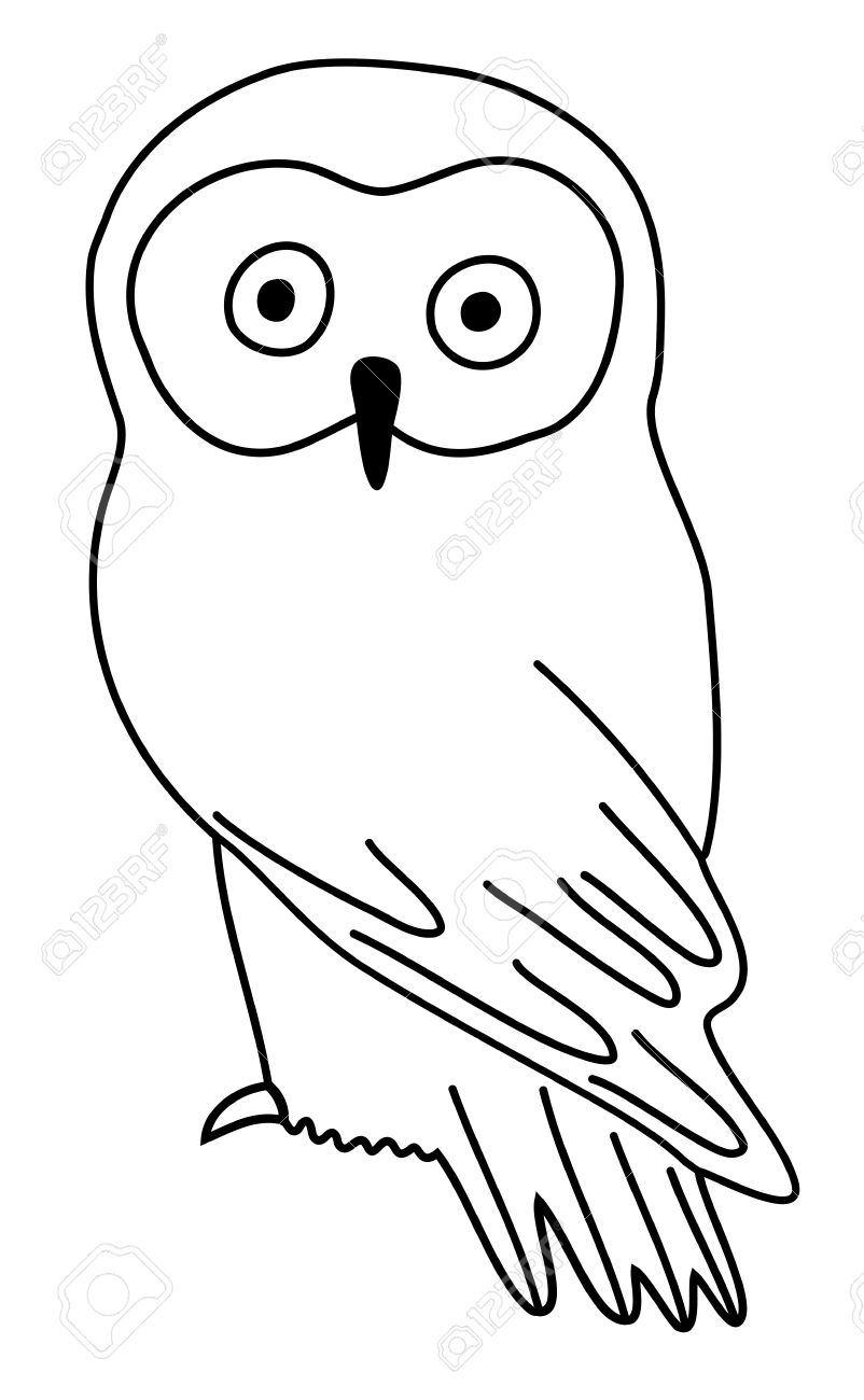 802x1300 Black And White Simplified Drawing Of Owl Royalty Free Cliparts