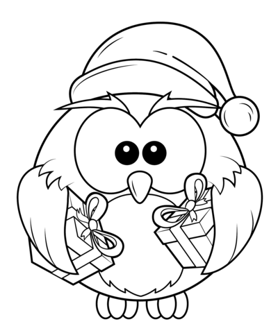 400x480 Christmas Owl With Gift Boxes Coloring Page Free Printable