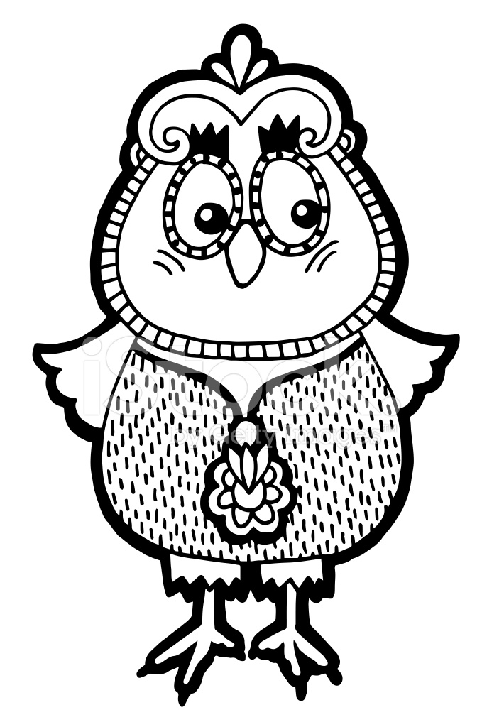 679x1024 Original Artwork Of Owl, Ink Hand Drawing In Ethnic Style Stock