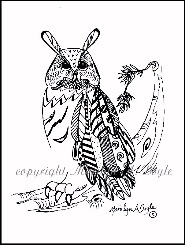 605x800 Print Ink Drawing Of An Eagle Owl Designer Originalsandmore
