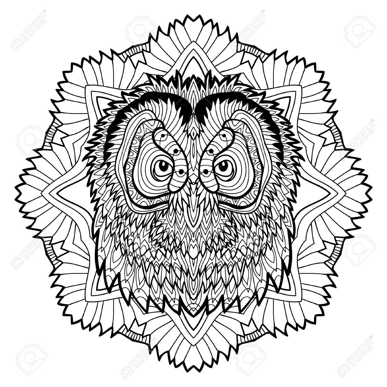 1300x1300 Animal Concept. Line Design. The Head Of A Owl. Monochrome Ink