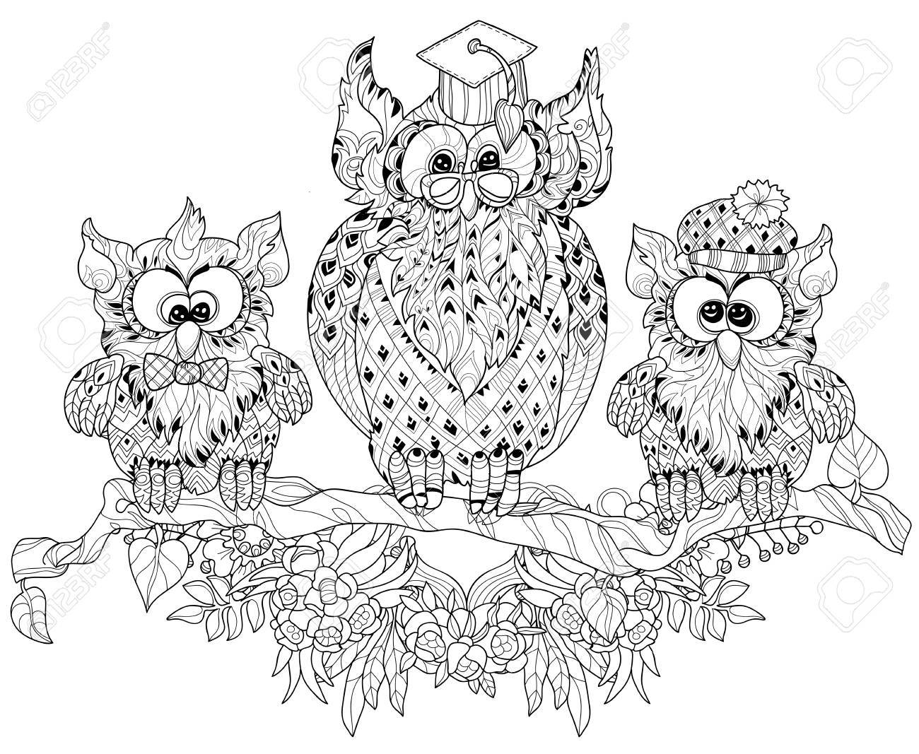 1300x1067 Old Owl On Tree Branch With Small Owls