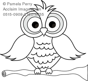 300x278 And White Clip Art Illustration Of A Cartoon Owl Perched On A Branch