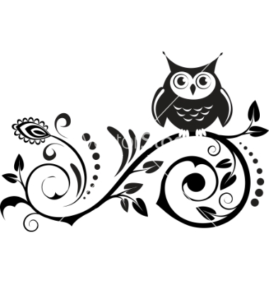 380x400 Owl On A Branch Clipart Black And White
