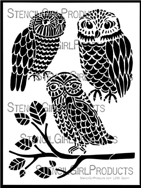 480x640 Three Owls And A Branch Stencil Jessica Sporn Stencilgirl Products