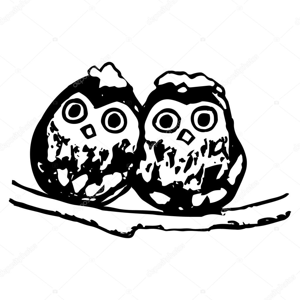 1024x1024 Two Owls. Sitting On A Branch In Winter (Abstraction) Stock