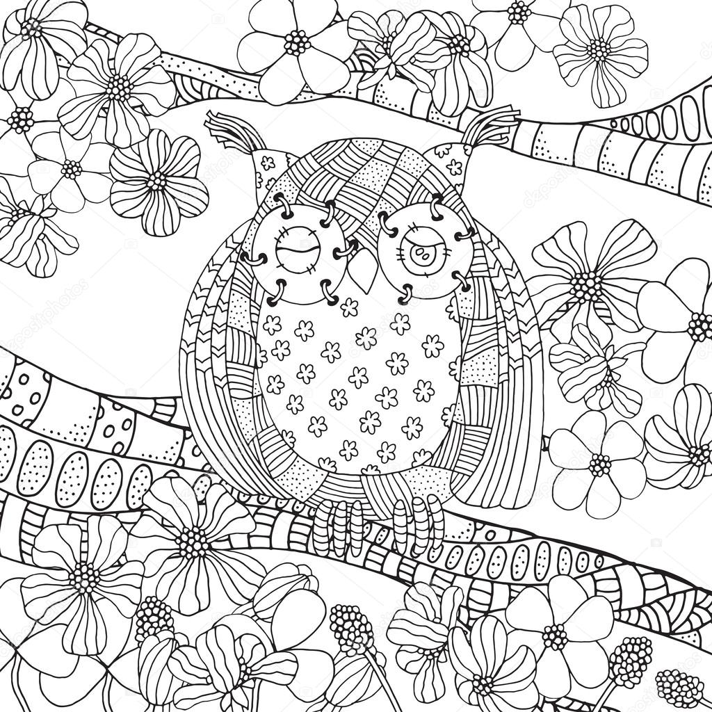 1024x1024 Owl Sitting On Tree Branch Stock Vector Imhope.yandex.ru