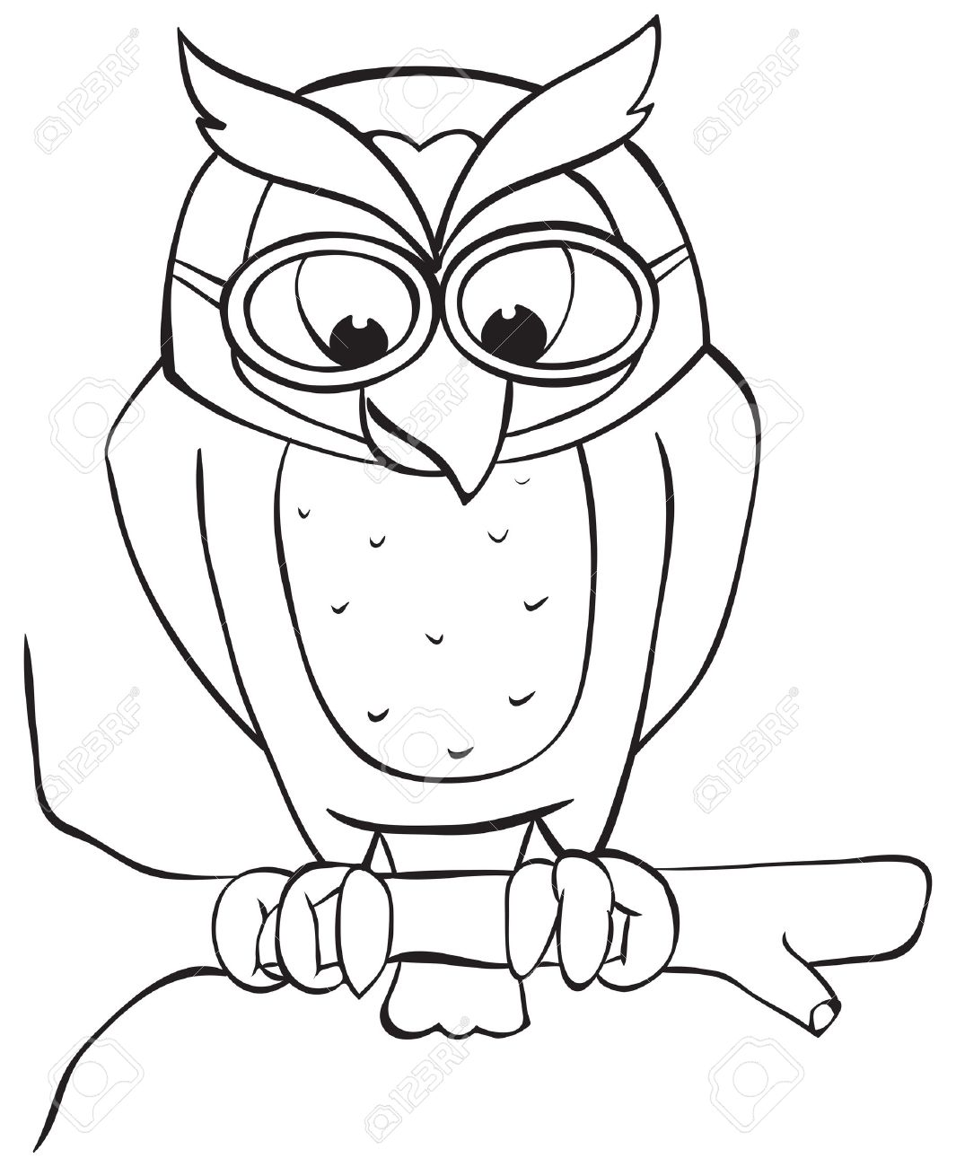 1065x1300 Owl On Branch With Glasses Outline Illustration Royalty Free