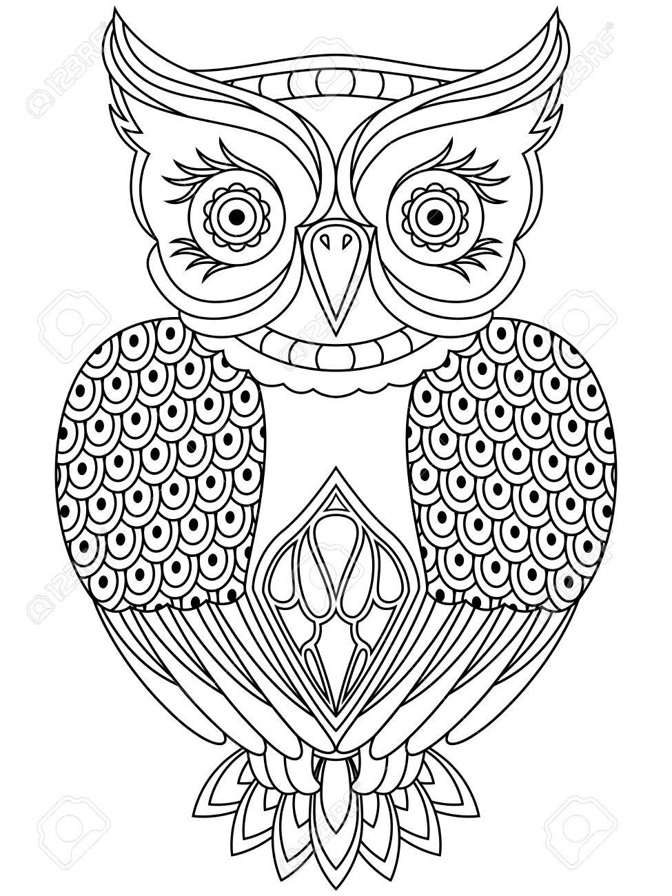 975x1300 Abstract Outline Of Respected Owl, Cartoon Vector Illustration