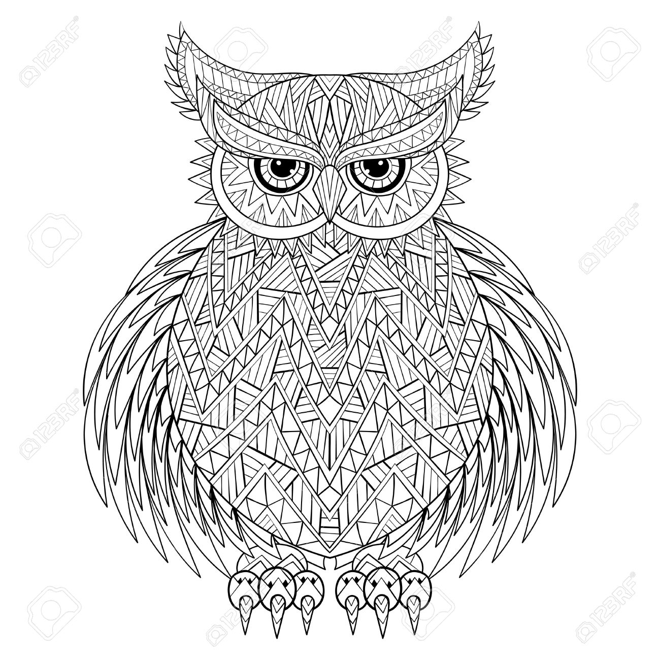 1300x1300 Hand Drawn Zentangle Owl, Bird Totem For Adult Coloring Page