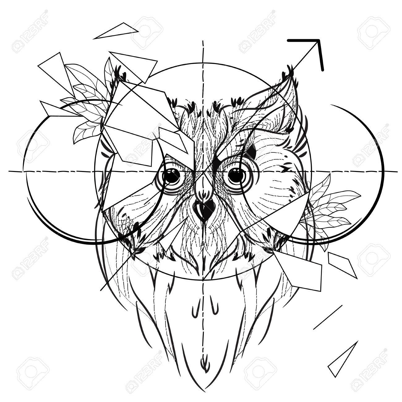 1300x1300 Bird Owl Head Triangular Icon , Geometric Trendy Line Design