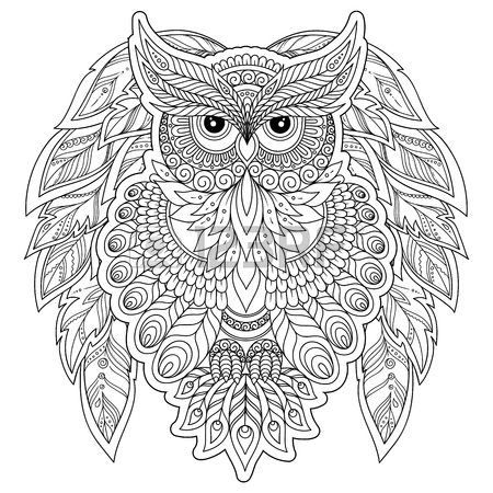 450x450 Wings Feather. Pattern For Coloring Book. Ethnic Patterned Vector
