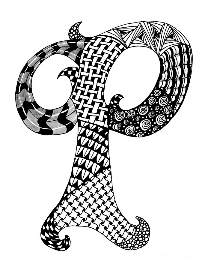 694x900 Zentangle Letter P Monogram In Black And White Drawing Zentangle