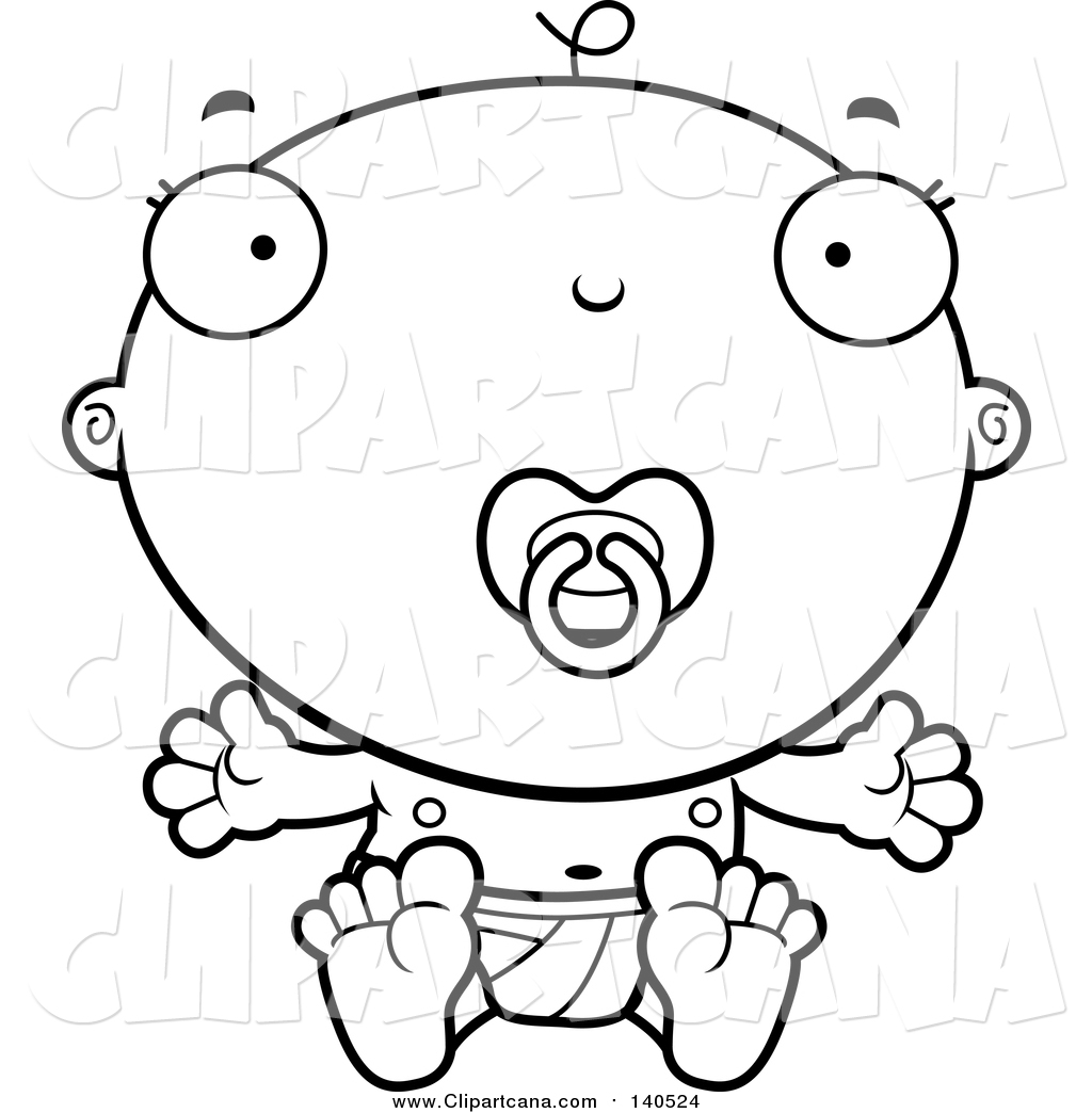 1024x1044 Cartoon Clip Art Of A Lineart Baby Boy Infant With A Pacifier By