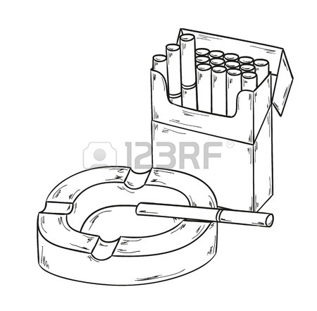 450x441 Sketch Of The Cigarettes Pack And Ashtray On White Background