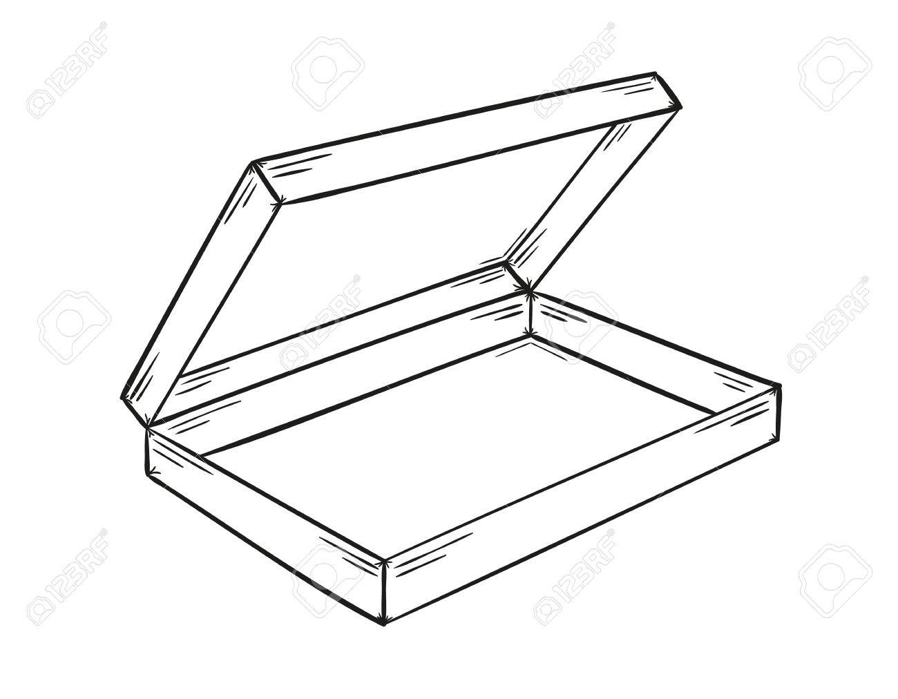 1300x1012 Sketch Of The Empty Paper Box On White Background, Isolated