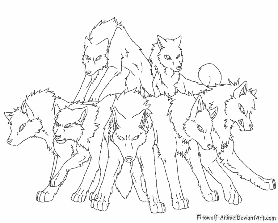 900x723 Pack Of Wolves Lineart By Firewolf Anime