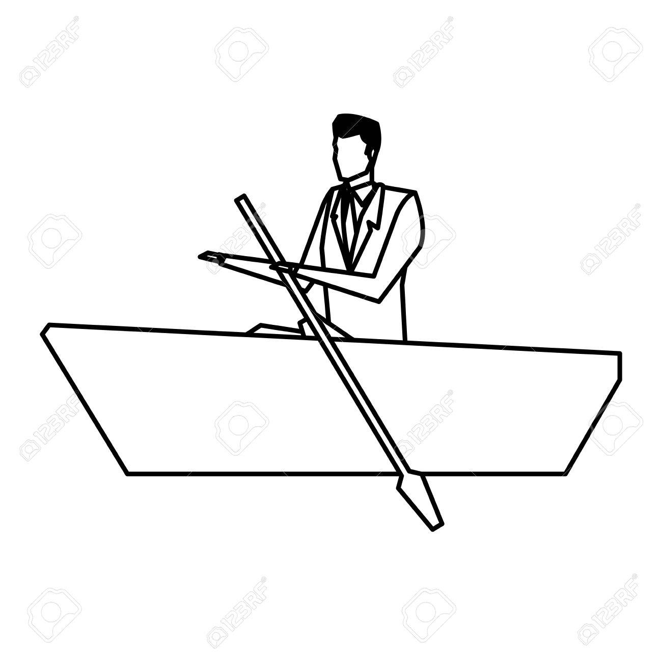 1300x1300 Man Business Paddle Success Design Line Vector Illustration
