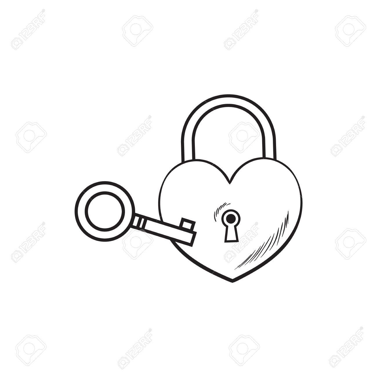 1300x1300 Heart Shaped Padlock And Key For Love Lock Unity Ceremony, Sketch