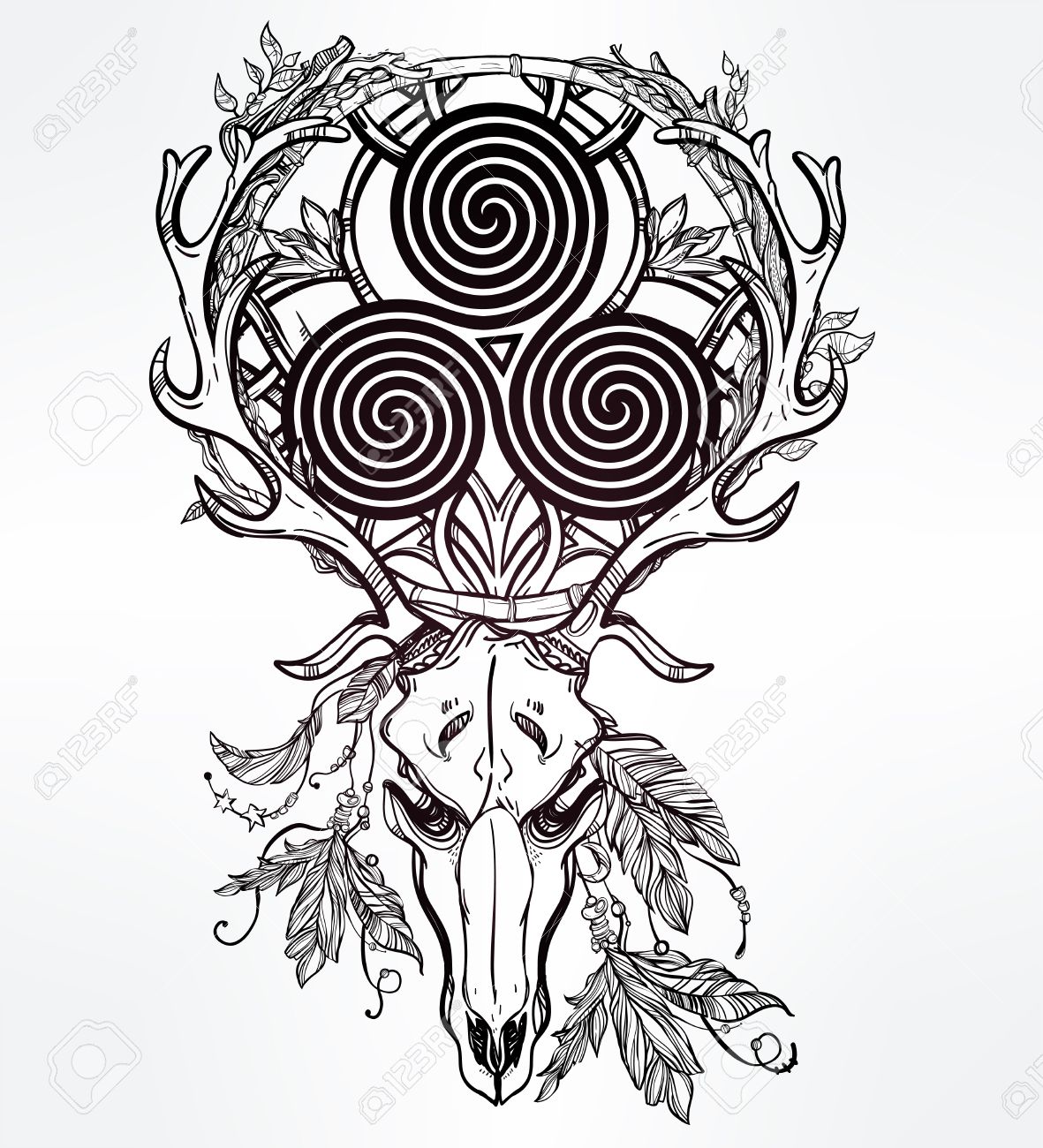 1181x1300 Beautiful Scull Tattoo Art. Vintage Deer Skull Pagan Style