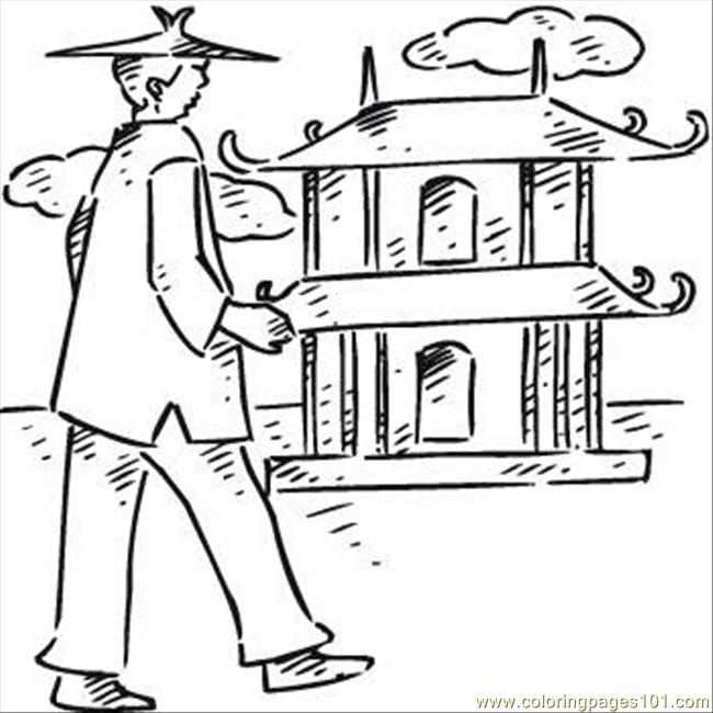 650x650 Japan Man Near The Pagoda Coloring Page