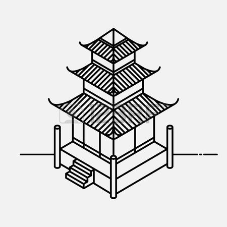 450x450 Architecture Element In Oriental Style. Outline Isometric Pagoda
