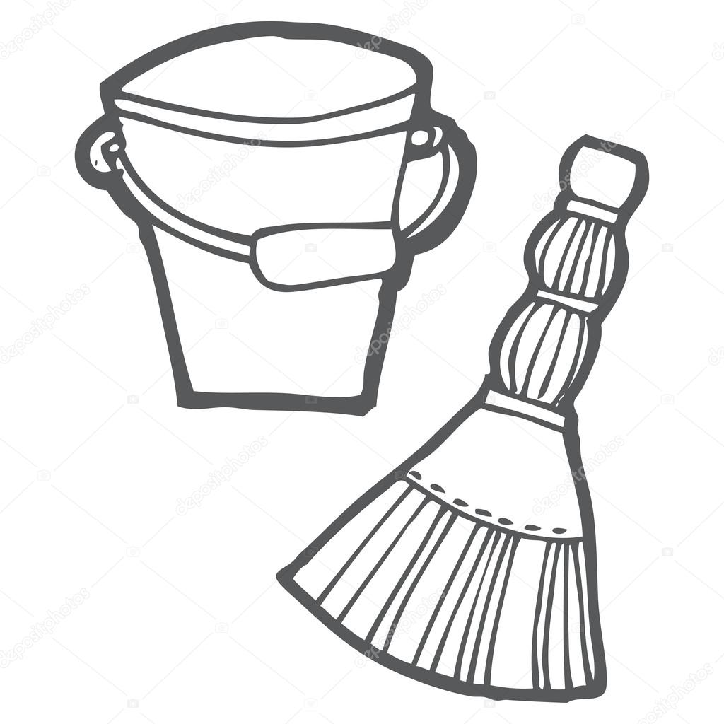 1024x1024 Bucket And Broom Stock Vector Takhmet