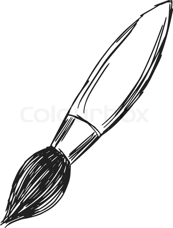 607x800 Hand Drawn, Sketch, Cartoon Illustration Of Paintbrush Stock