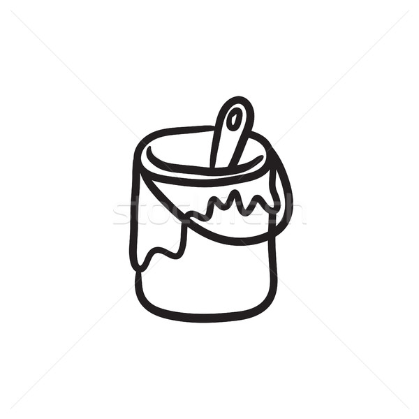 600x600 Paint Brush In The Paint Tin Sketch Icon. Vector Illustration