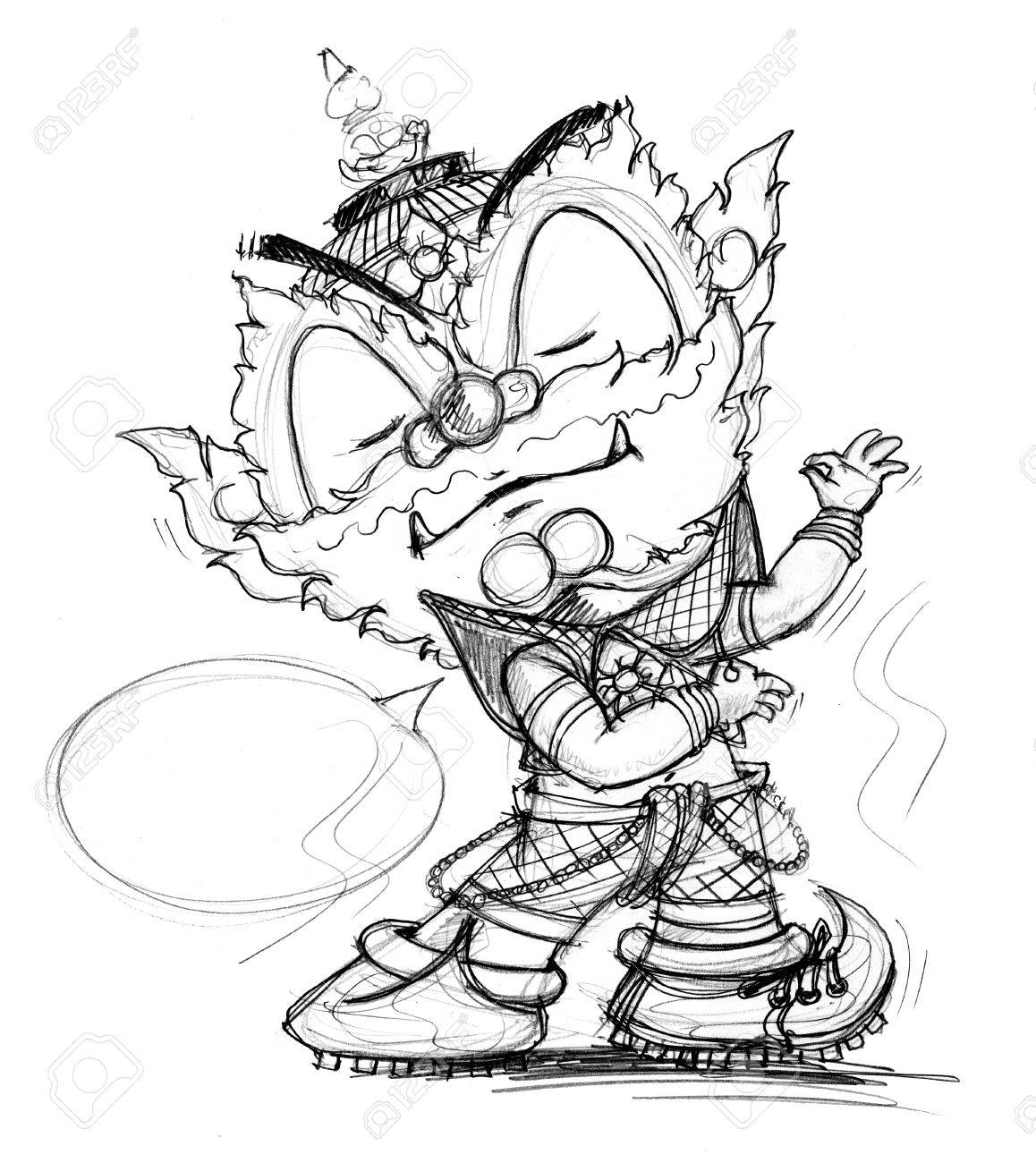 1158x1300 Thai Giant Dancing Cartoon, Character Design Have Pencil Freehand