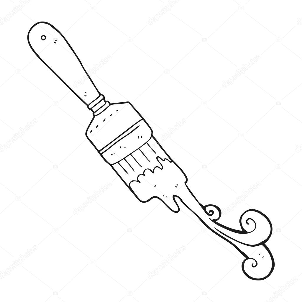 1024x1024 Black And White Cartoon Paint Brush Dripping Stock Vector