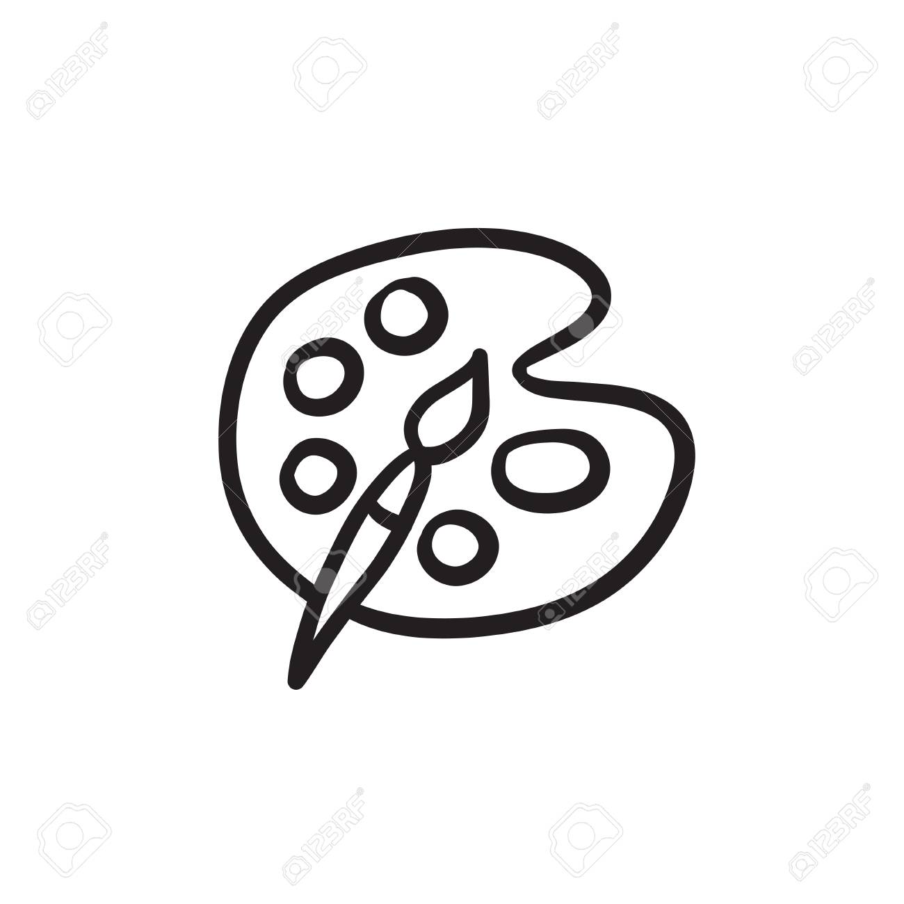 1300x1300 Paint Brush With Palette Vector Sketch Icon Isolated On Background