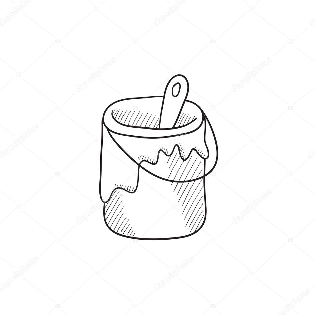 1024x1024 Paint Brush In The Paint Tin Sketch Icon. Stock Vector