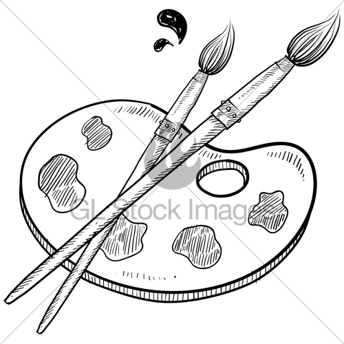 500x500 Paintbrush And Palette Black And White