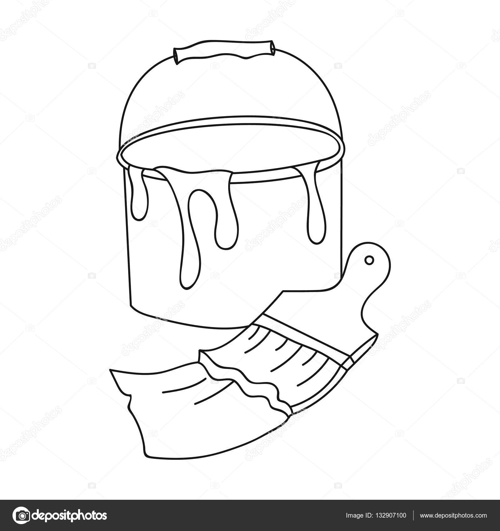 1600x1700 Bucket Of Paint And Paintbrush Icon In Outline Style Isolated