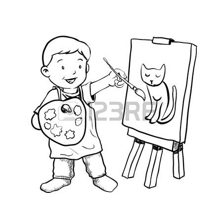 450x450 Hand Drawing Of Cartoon Artist Painter Isolated On White