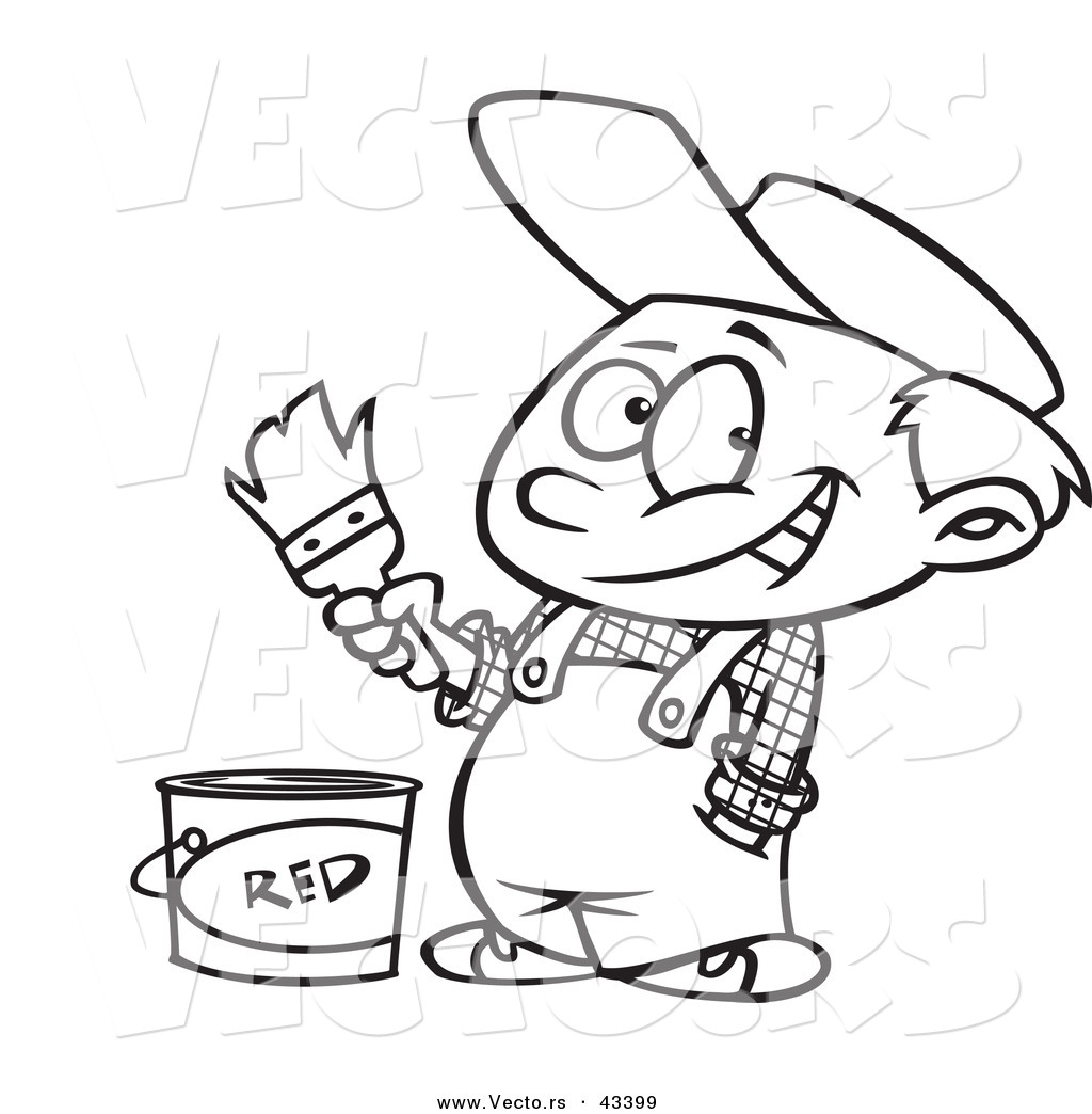 1024x1044 Vector Of A Happy Cartoon Painter Boy With A Bucket Of Red Paint