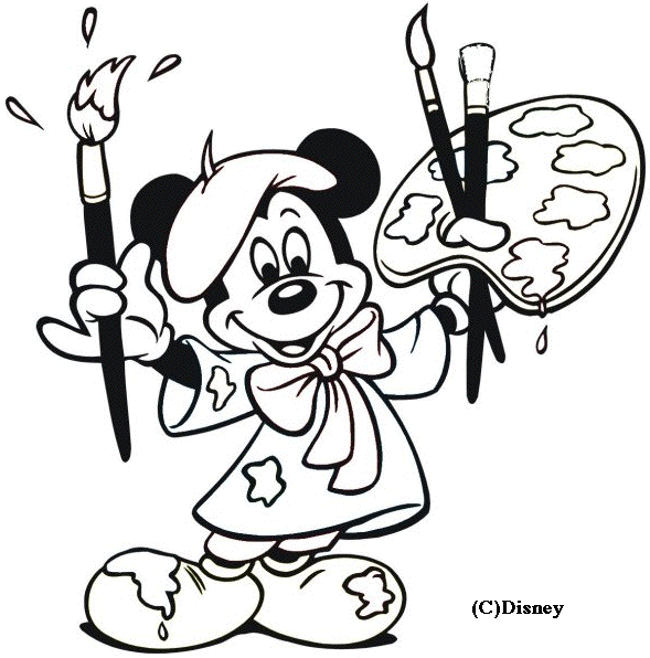 589x596 Coloring Mickey Is Painter Picture