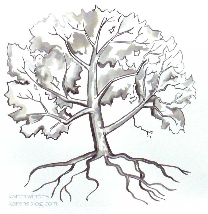 800x821 California Sycamore Tranquility Ink Brush Painting