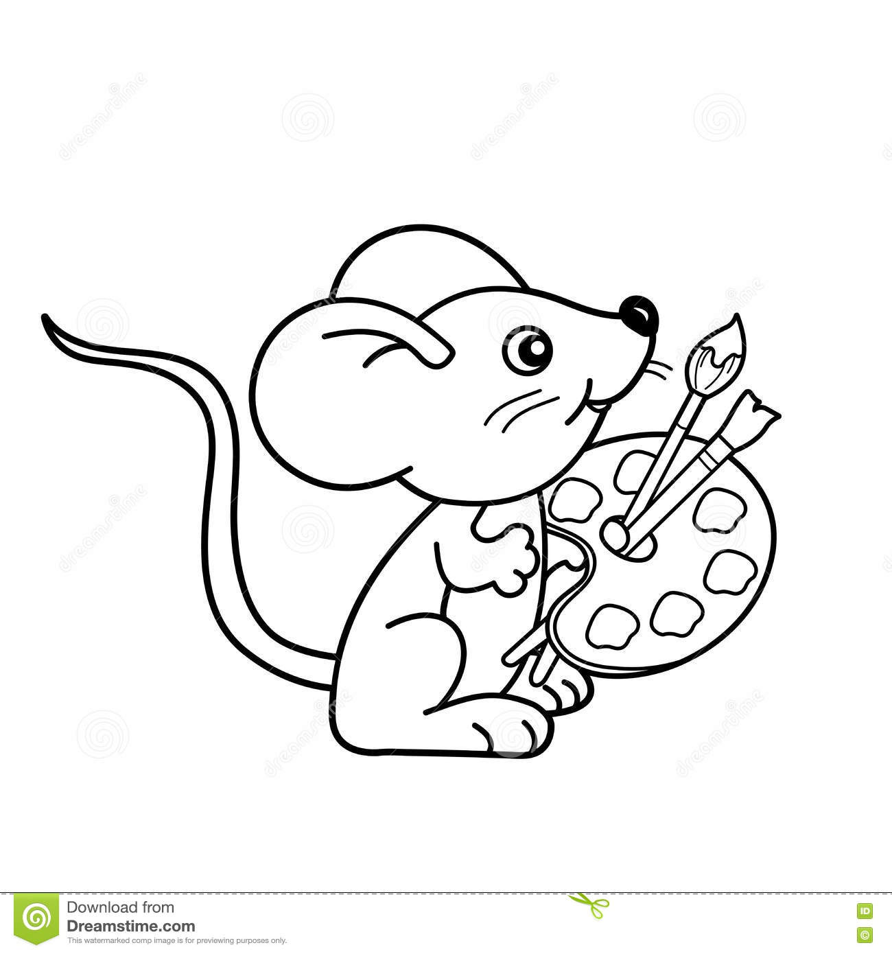 1300x1390 Coloring Page Outline Of Cartoon Little Mouse With Brushes And