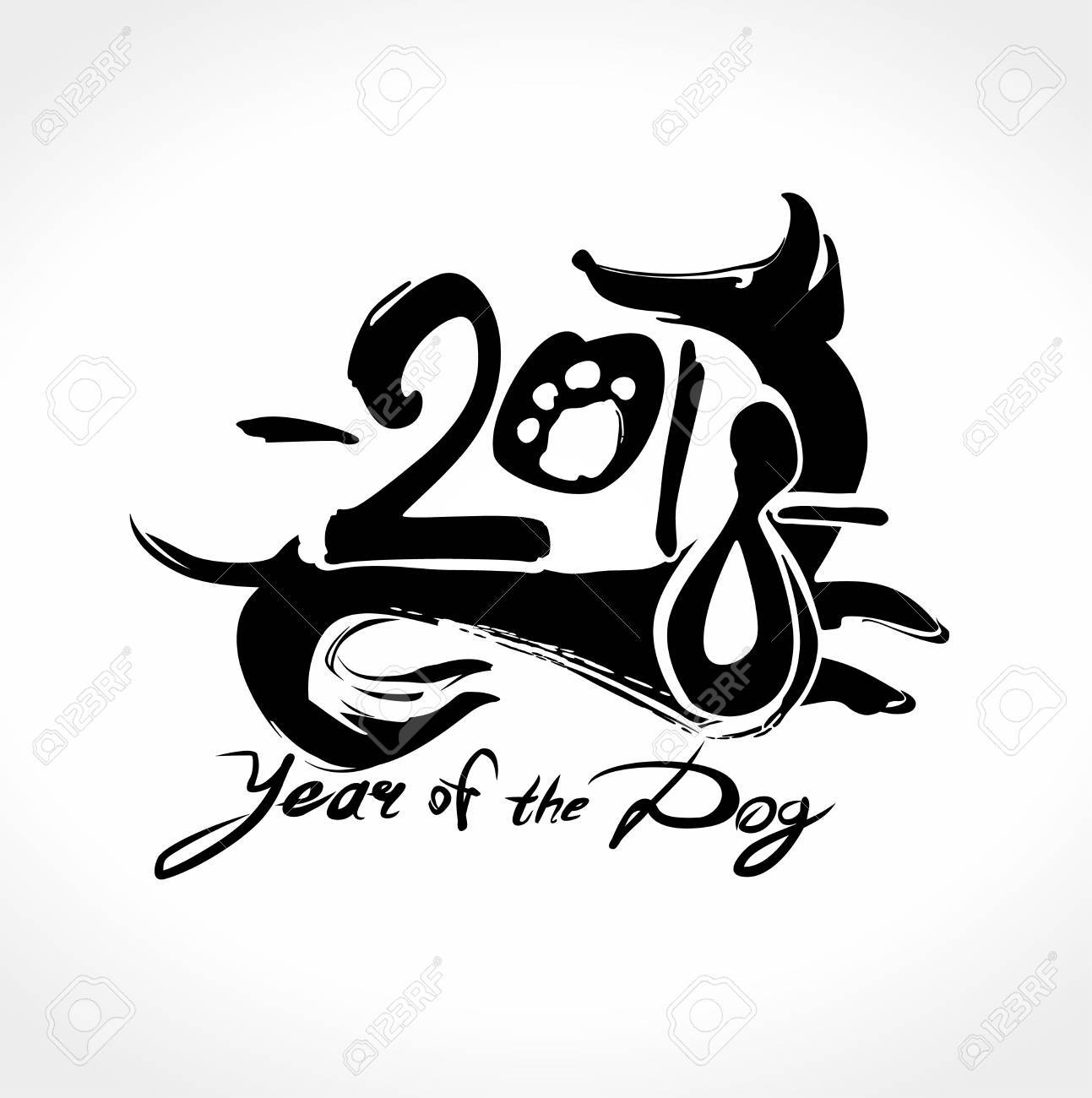 1293x1300 Dog 2018. Handwritten Template With The Inscription And Dog