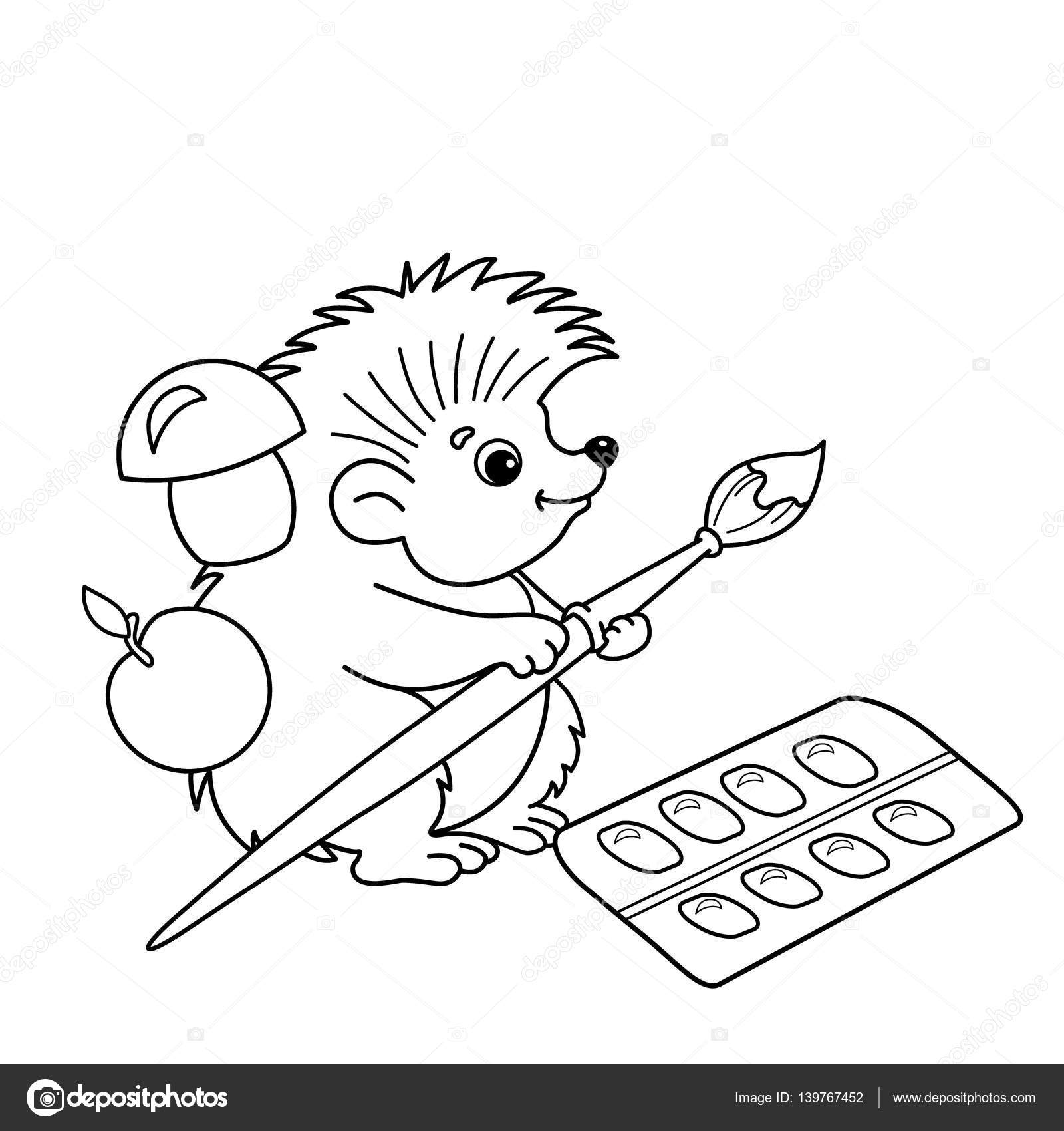 1600x1700 Coloring Page Outline Of Cartoon Hedgehog With Brushes And Paints