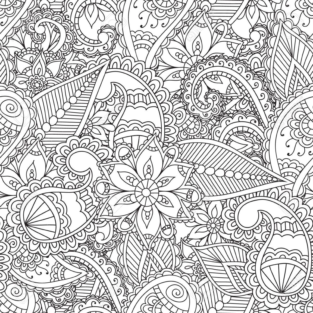 1300x1300 Coloring Pages For Adults. Seamless Pattern.henna Mehndi Doodles