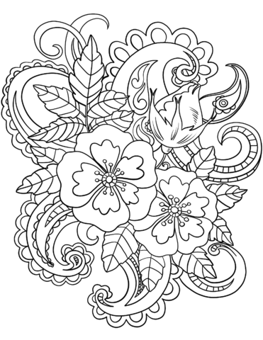 371x480 Flowers With Paisley Patterns Coloring Page Free Printable
