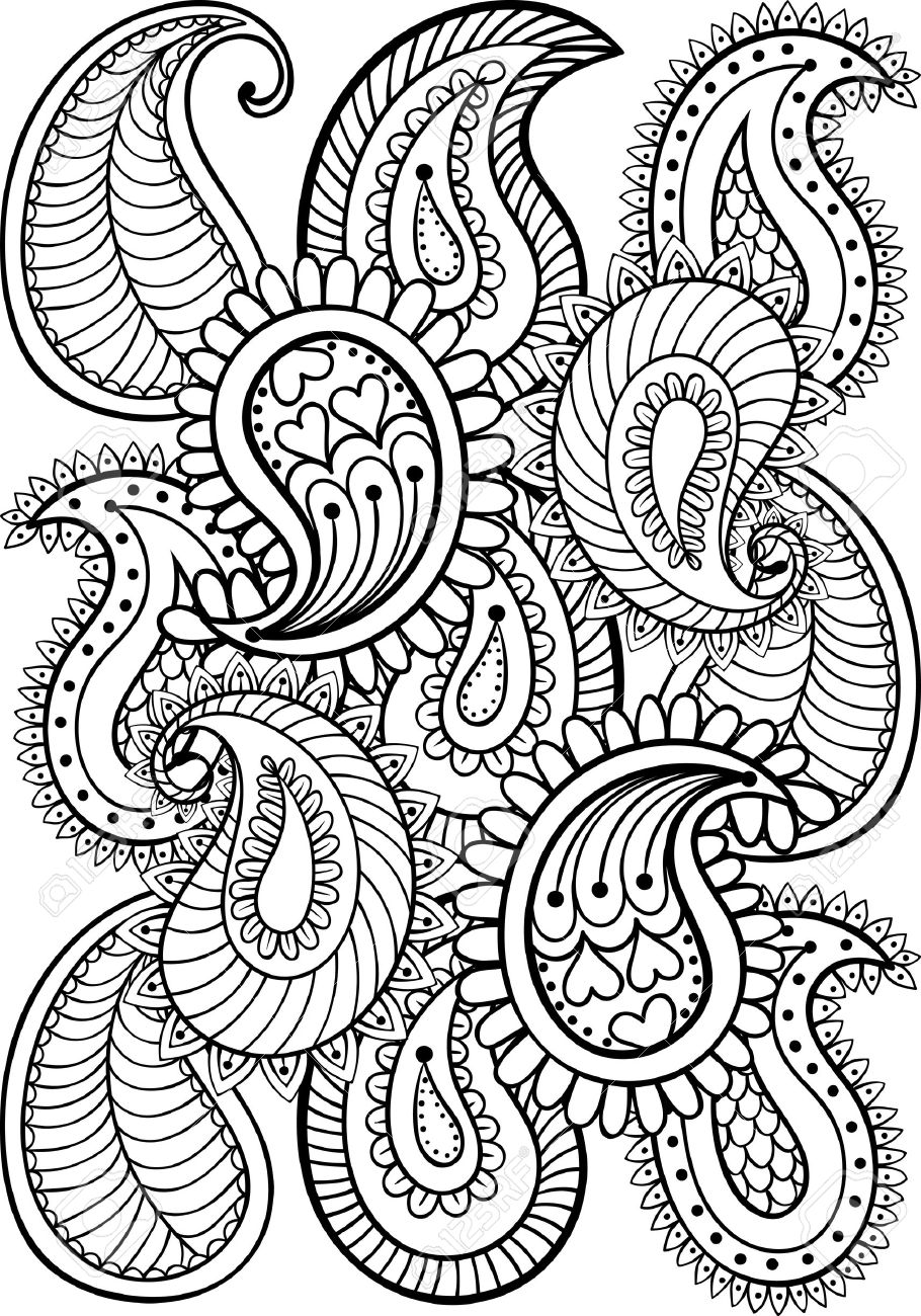 910x1300 Hand Drawn Paisley Pattern For Adult Coloring Page A4 Size
