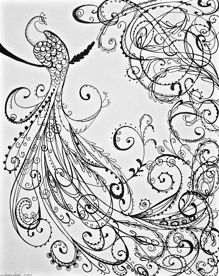 716x900 Paisley Peacock Drawing By Summer Porter