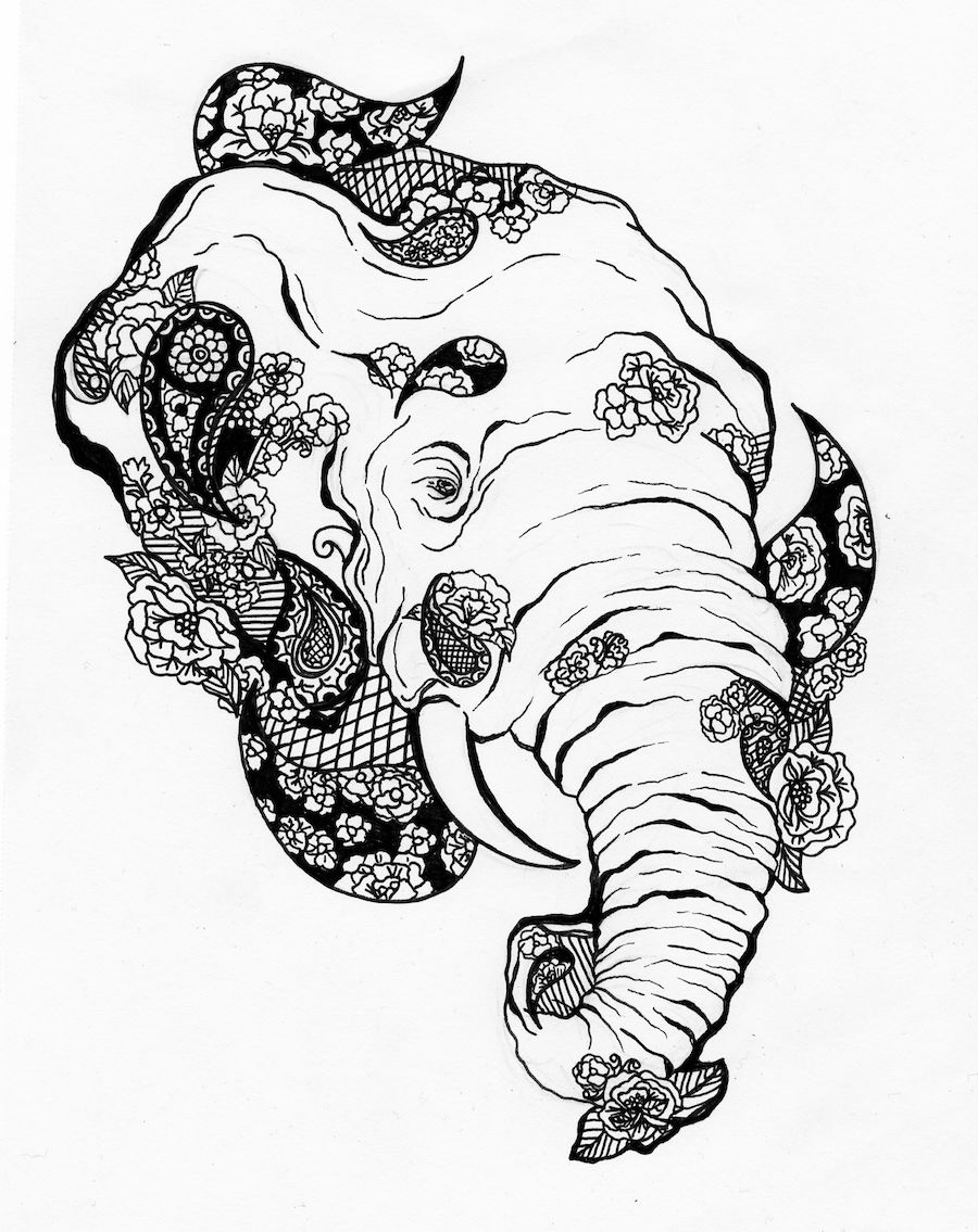 900x1135 Drawn Elephant Paisley
