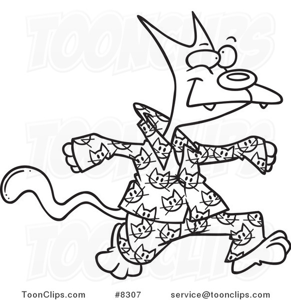 581x600 Cartoon Black And White Line Drawing Of A Cat In His Pajamas